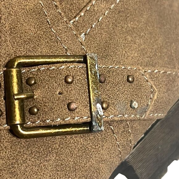 Woman's Tan Boots Size 7 Just Fabulous Arteece Faux Suede Studded Ankle Zip - Picture 12 of 13